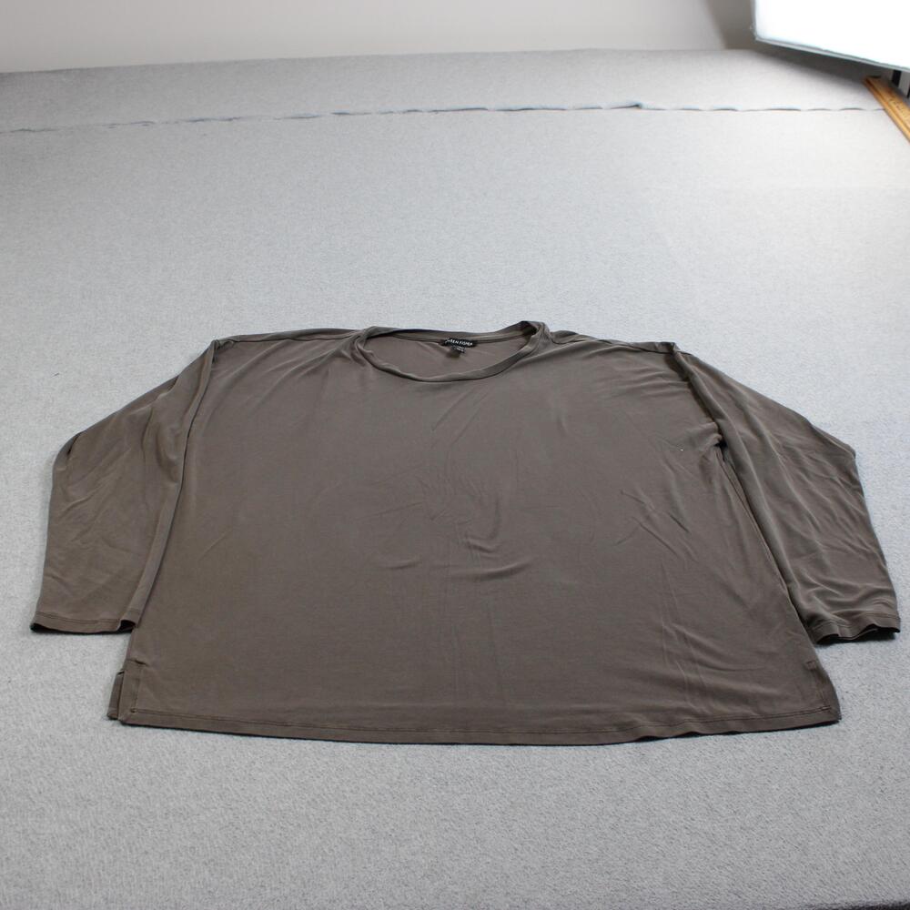 Eileen Fisher Shirt Women XL Brown Tencel Long Sleeve Minimalist Ligthweigh READ